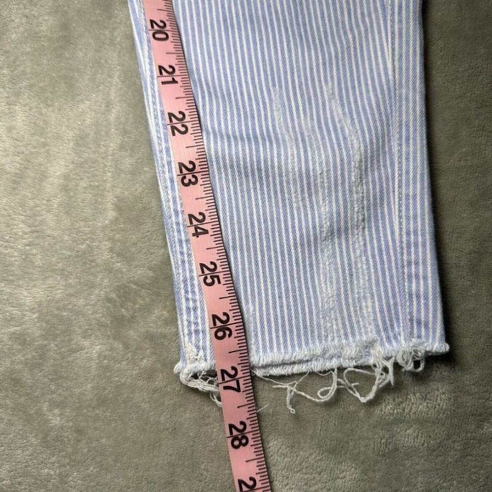 Zara Hickory Stripe Jeans Women 4 *29x27 Railroad Denim Raw Hem Coastal Heritage - Picture 9 of 12